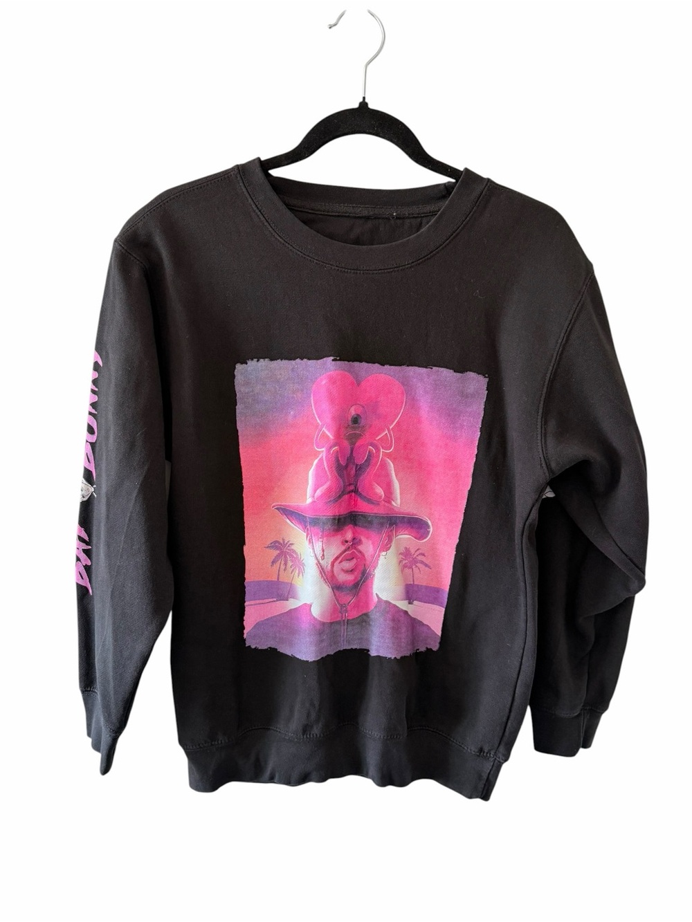 Bad Bunny Graphic Sweatshirt with Pink Purple Sunset Print